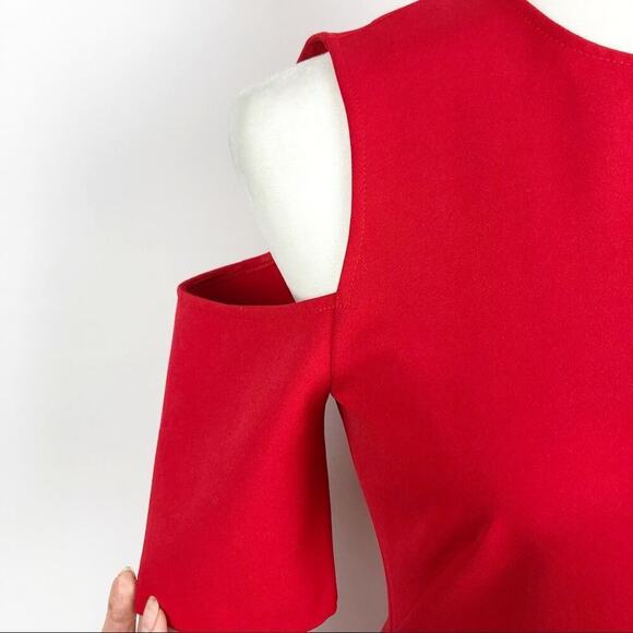 Zara Cut Out Cold Shoulders Holiday Party Shift Midi Dress Red Size Small Xmas - Picture 10 of 16